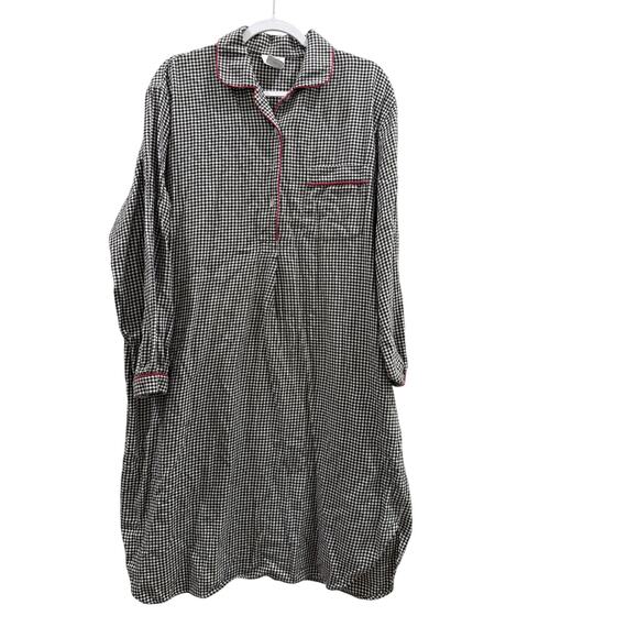 Talbots Women’s Black & White Checked Cotton Sleep Gown Dress Large Long Sleeve - Picture 1 of 7